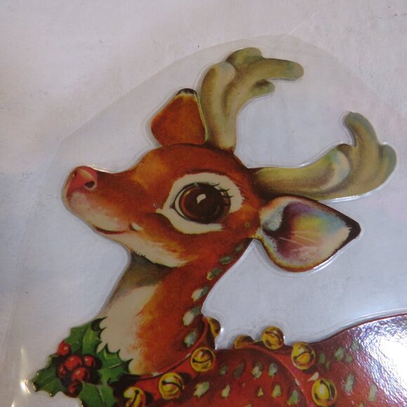 Santa & (8) Reindeer LAMINATED printed on cardboard. 1980s or older display - Picture 6 of 7